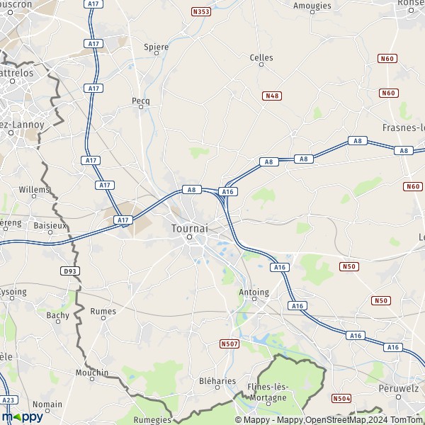 La carte pour la ville de 7500-7548 Tournai