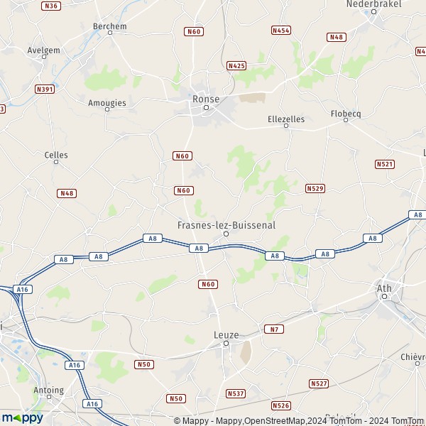 La carte pour la ville de 7890-7912 Frasnes-lez-Anvaing