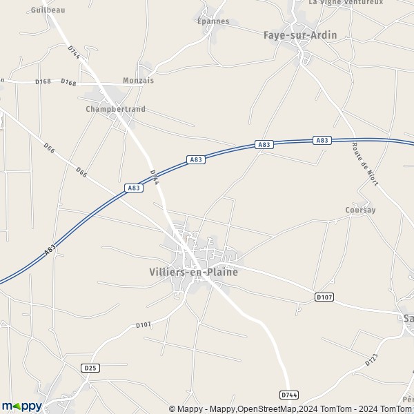 La carte pour la ville de Villiers-en-Plaine 79160