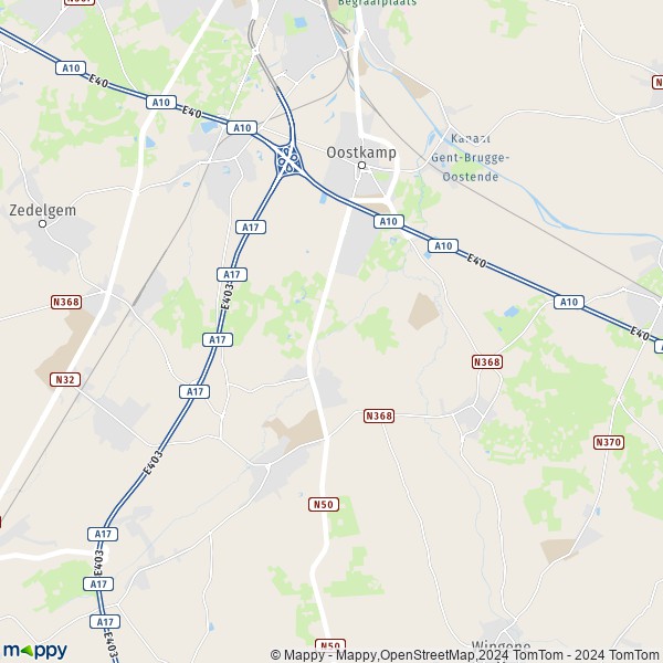La carte pour la ville de 8020 Oostkamp