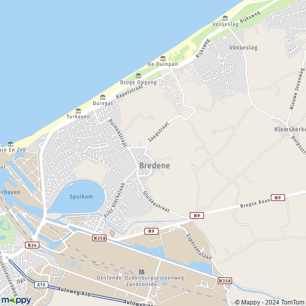 La carte pour la ville de 8400-8450 Bredene