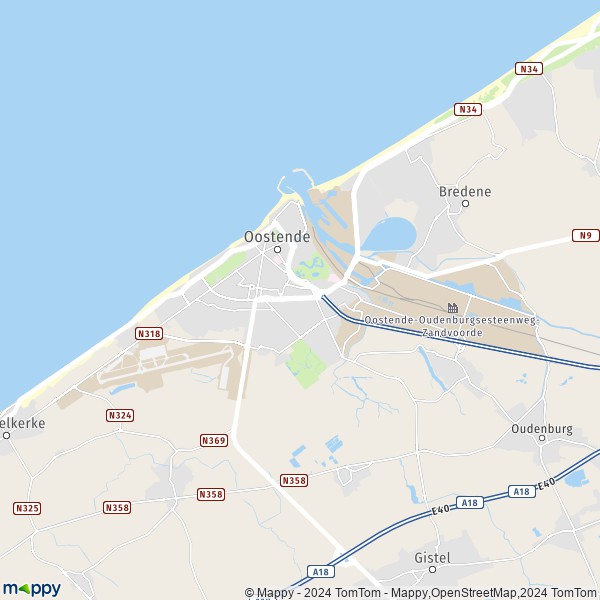 La carte pour la ville de 8400-8450 Ostende