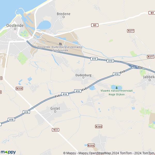 La carte pour la ville de 8400-8480 Oudenburg