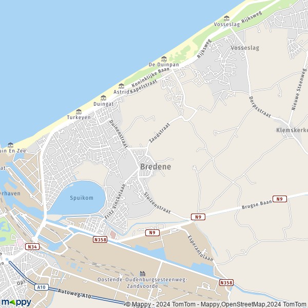 La carte pour la ville de 8450 Bredene