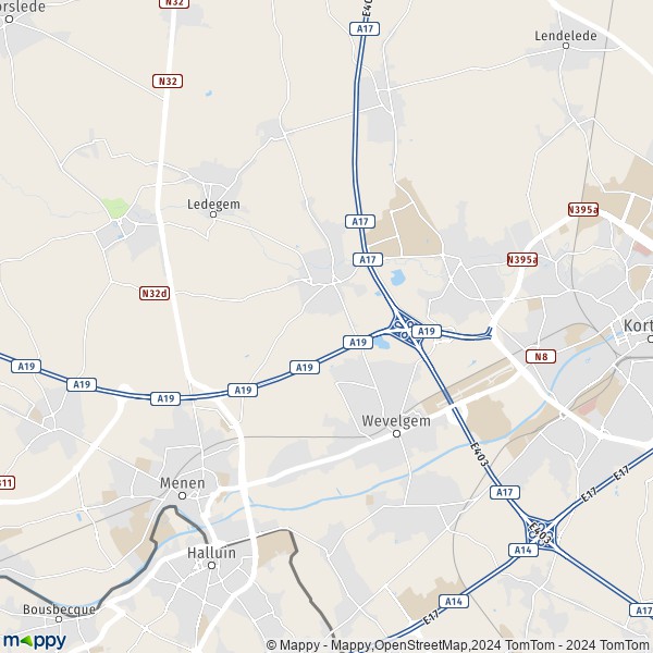 La carte pour la ville de 8501-8930 Wevelgem