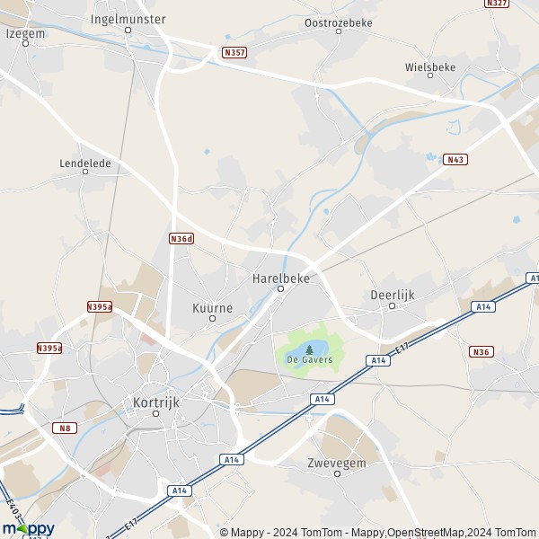 La carte pour la ville de 8520-8531 Harelbeke