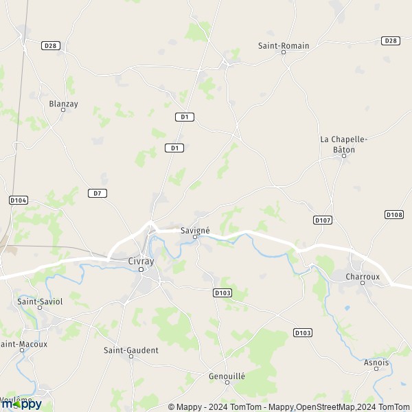 La carte pour la ville de Savigné 86400