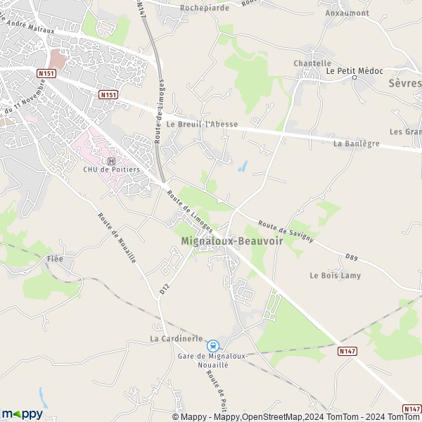 La carte pour la ville de Mignaloux-Beauvoir 86550