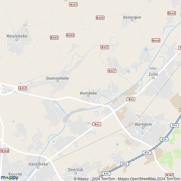 La carte pour la ville de 8710 Wielsbeke