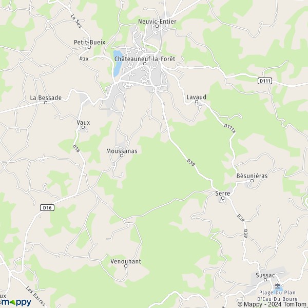 La carte pour la ville de Châteauneuf-la-Forêt 87130