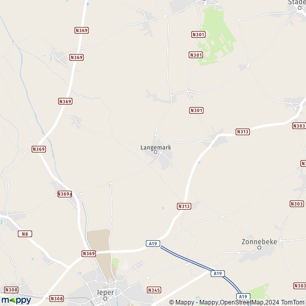 La carte pour la ville de 8920 Langemark-Poelkapelle