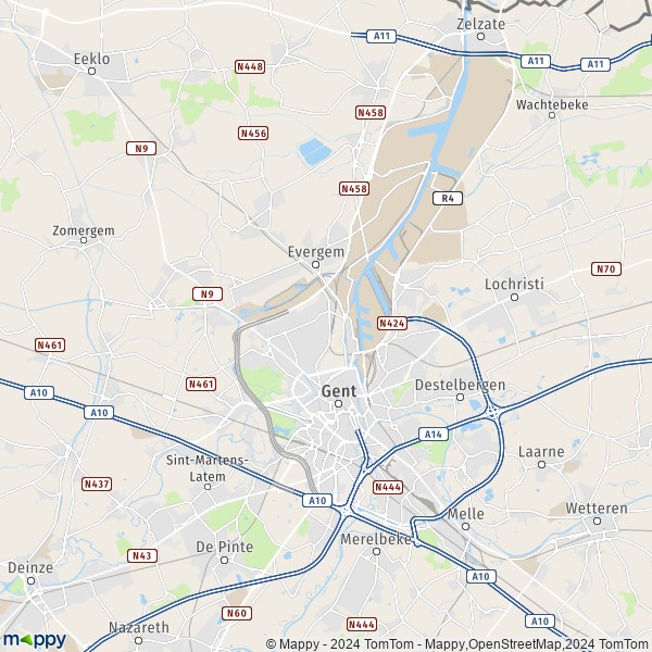 La carte pour la ville de 9000-9052 Gand