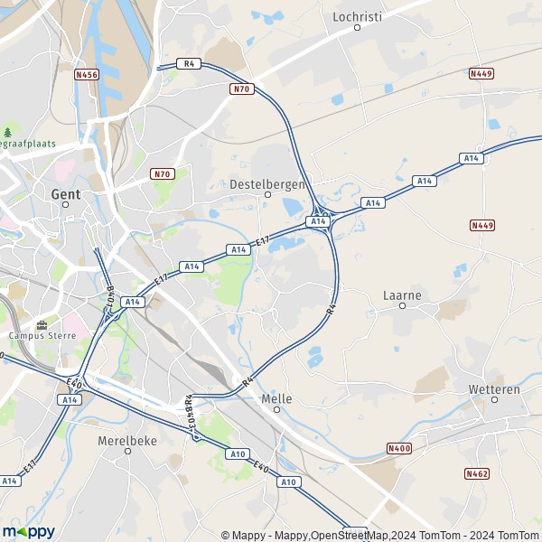 La carte pour la ville de 9040-9070 Destelbergen