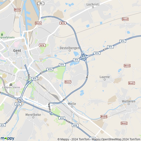 La carte pour la ville de 9070 Destelbergen