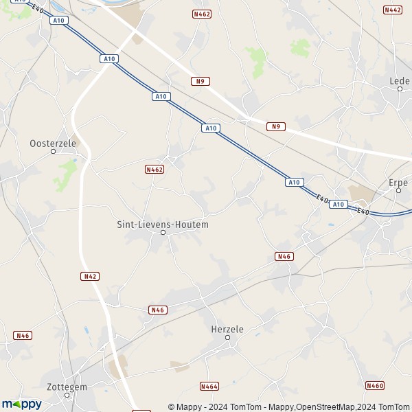 La carte pour la ville de 9520-9521 Sint-Lievens-Houtem