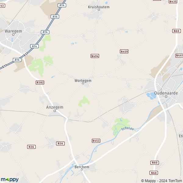 La carte pour la ville de 9700-9790 Wortegem-Petegem