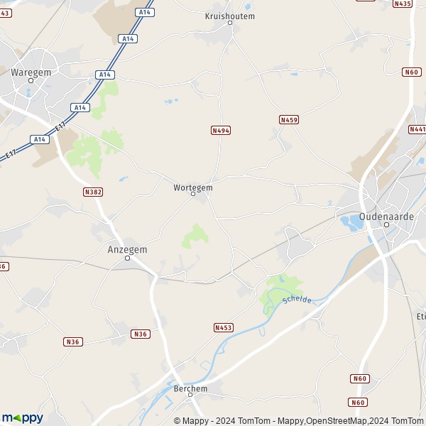 La carte pour la ville de 9790 Wortegem-Petegem