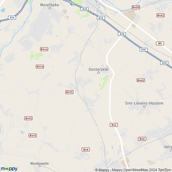 La carte pour la ville de 9820-9890 Oosterzele