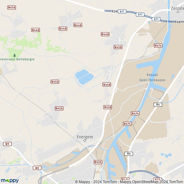 La carte pour la ville de 9940 Evergem