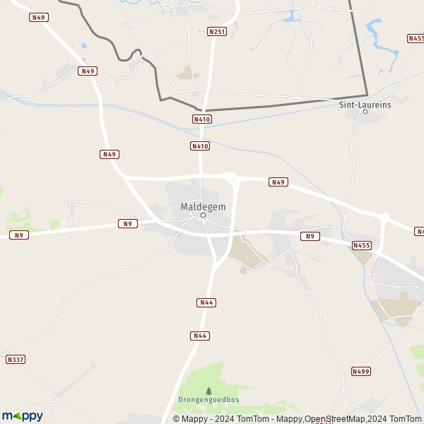 La carte pour la ville de 9990-9992 Maldegem