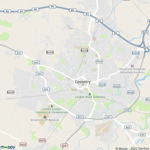 La carte pour la ville de Coventry CV1 1-CV8 3