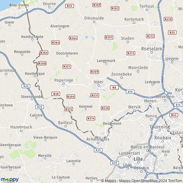 La carte du département Ypres