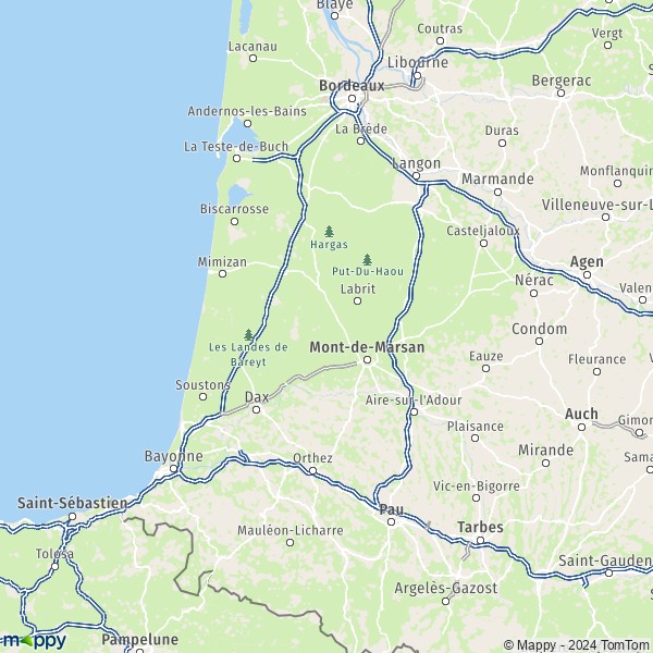 La carte du département Landes