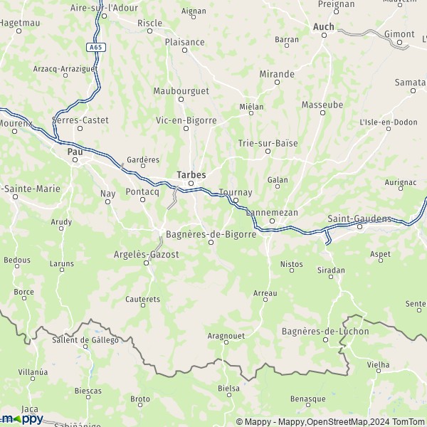 La carte du département Hautes-Pyrénées