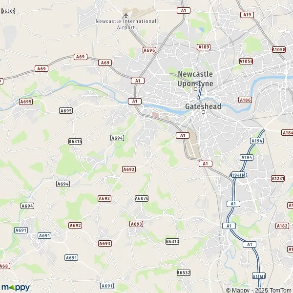 La carte du département Gateshead