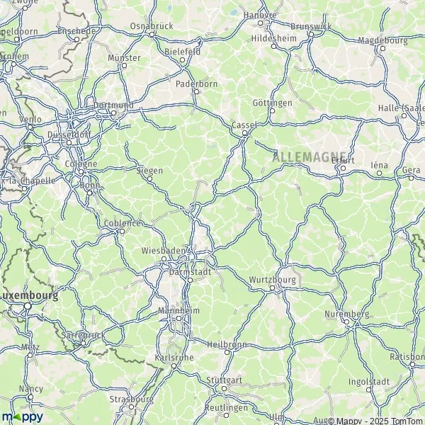 La carte de la région Hesse