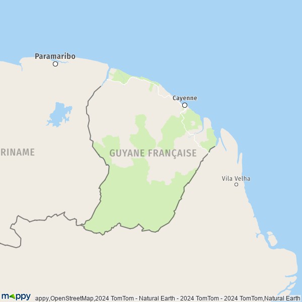 La carte de la région Guyane Française