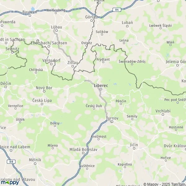 La carte de la région Liberec